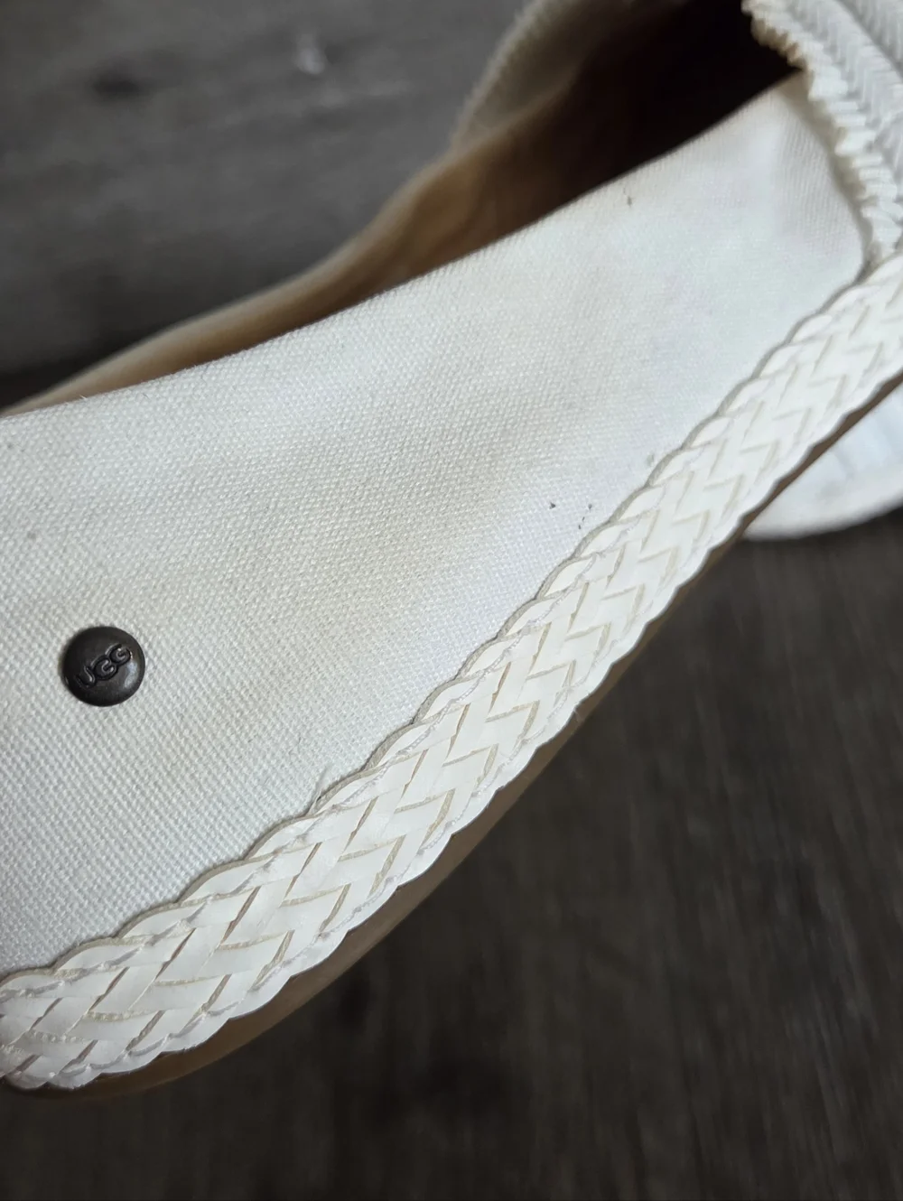 UGG Ynez Ballet Flats Womens 7 US Slip On Sherpa Heel Canvas Shoes White 1092238